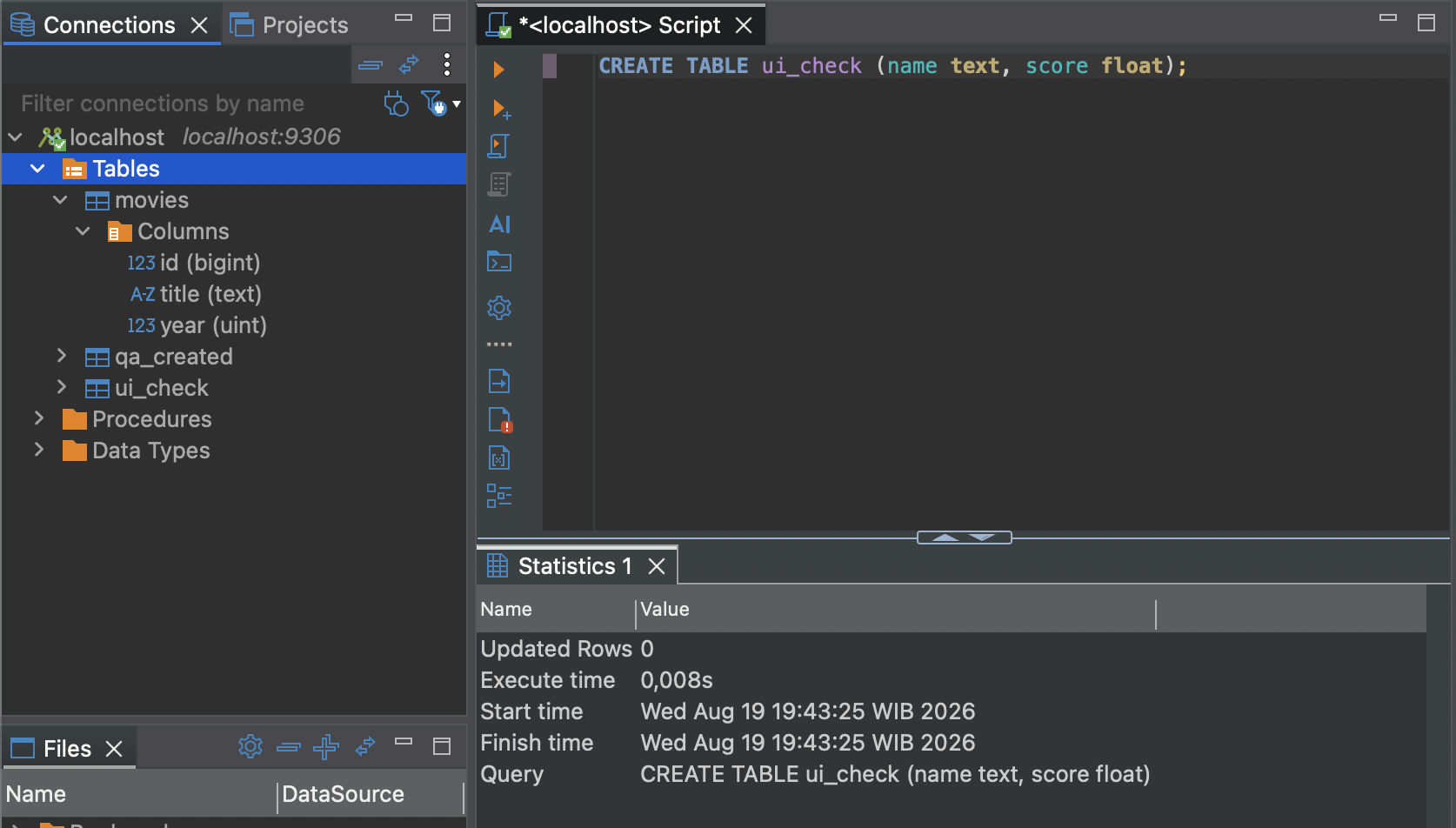 Create table, save, refresh tetap tampil